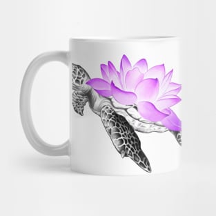 Detailed Sea Turtle with Neon Lotus Flower as Shell Mug